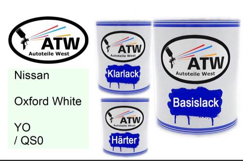 Nissan, Oxford White, YO / QS0: 1L Lackdose + 1L Klarlack + 500ml Härter - Set, von ATW Autoteile West.